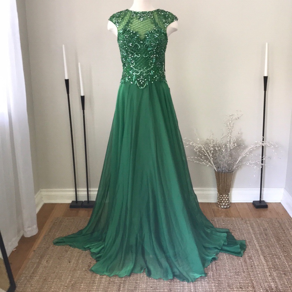 Mac Duggal Green Beaded Gown Dress 78880